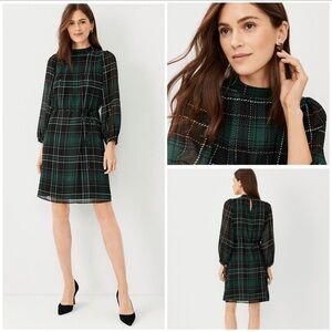 Ann Taylor Plaid Mock Neck Dress Size Medium NWT